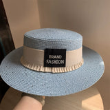 Load image into Gallery viewer, Hat Women's Summer Casual Beach Hat Seaside Shade Sun Protection Straw Hat White Flat Top Small Fresh Wide Rim Top Hat