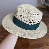 Load image into Gallery viewer, White straw hat women's summer hand-woven Panama jazz straw hat sunshade sunscreen seaside vacation top hat