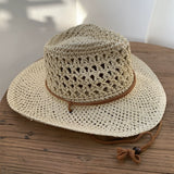 Load image into Gallery viewer, Summer hand-woven western cowboy hat women's visor drawstring windproof fisherman men's outdoor vacation top hat