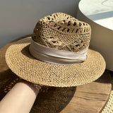 Load image into Gallery viewer, White straw hat women's summer hand-woven Panama jazz straw hat sunshade sunscreen seaside vacation top hat