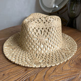 Load image into Gallery viewer, Fresh grass green hand-woven top hat women's summer vacation wind hollow straw hat wide edge sun hat beach sun protection hat