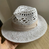 Load image into Gallery viewer, White straw hat women's summer hand-woven Panama jazz straw hat sunshade sunscreen seaside vacation top hat