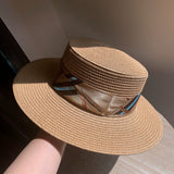 Load image into Gallery viewer, Light Coffee Flat Top Top Top Hat Female British Holiday Beach Hat Sunscreen Sun Hat Straw Hat Female Seaside Sun Hat Tide