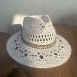 Load image into Gallery viewer, French retro malan hollowed out hand-woven straw hat women's summer sunshade vacation sun hat flat top top hat women