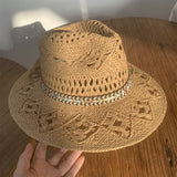 Load image into Gallery viewer, French retro malan hollowed out hand-woven straw hat women's summer sunshade vacation sun hat flat top top hat women