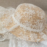 Load image into Gallery viewer, Straw hat embroidered lace sun protection travel lady style female girl style high-end straw photography photo travel hat