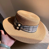 Load image into Gallery viewer, Korean version of straw hat women's summer British retro flat top small fresh top hat sunshade sunscreen beach hat travel tide summer