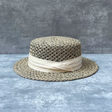 Load image into Gallery viewer, 2025 summer new fashion retro salty grass woven flat top wide brim top hat men's and women's sunshade holiday beach straw hat