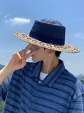 Load image into Gallery viewer, 2026 new hand-woven ethnic style straw hat men's summer seaside beach sun protection hat wide-brimmed sun hat