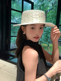Load image into Gallery viewer, "High Quality" Polka Dot Elegant French Holiday Top Hat Flat Top Fashion Summer Flat Brim Straw Hat Children's Sun Hat