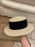 Load image into Gallery viewer, "Upgraded version" French flat-top sunscreen straw hat women's seaside vacation sunshade top hat elegant Hepburn summer