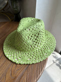 Load image into Gallery viewer, Fresh grass green hand-woven top hat women's summer vacation wind hollow straw hat wide edge sun hat beach sun protection hat