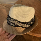 Load image into Gallery viewer, Japanese curled top hat women's summer British retro straw hat fashion beige short-brimmed sun hat sun protection hat women