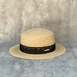 Load image into Gallery viewer, Summer Sweet Lace Decorative Lafite Straw Flat Top Straw Hat Women's Seaside Beach French Elegant British Top Hat