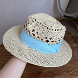 Load image into Gallery viewer, White straw hat women's summer hand-woven Panama jazz straw hat sunshade sunscreen seaside vacation top hat