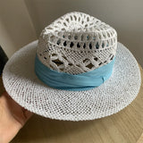 Load image into Gallery viewer, White straw hat women's summer hand-woven Panama jazz straw hat sunshade sunscreen seaside vacation top hat