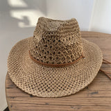 Load image into Gallery viewer, Summer hand-woven western cowboy hat women's visor drawstring windproof fisherman men's outdoor vacation top hat