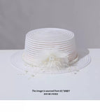 Load image into Gallery viewer, French pearl flower thousand gold feeling flat top top hat women's seaside vacation sunshade breathable straw hat summer sun protection sun hat