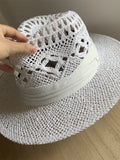 Load image into Gallery viewer, White straw hat women's summer hand-woven Panama jazz straw hat sunshade sunscreen seaside vacation top hat