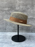Load image into Gallery viewer, French retro salty grass hollow sun hat men and women seaside vacation travel beach flat top hat elegant straw hat