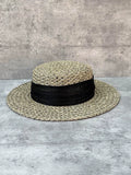 Load image into Gallery viewer, Blogger with the same silk and linen decoration French seaside vacation straw hat women's summer salty straw woven hollow flat top sunshade hat