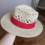 Load image into Gallery viewer, White straw hat women's summer hand-woven Panama jazz straw hat sunshade sunscreen seaside vacation top hat