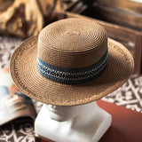 Load image into Gallery viewer, Summer new bohemian ethnic style versatile flat top hat straw hat hollow design sunshade vacation photo