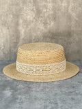 Load image into Gallery viewer, Summer Sweet Lace Decorative Lafite Straw Flat Top Straw Hat Women's Seaside Beach French Elegant British Top Hat