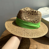 Load image into Gallery viewer, White straw hat women's summer hand-woven Panama jazz straw hat sunshade sunscreen seaside vacation top hat