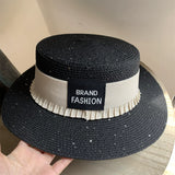 Load image into Gallery viewer, Hat Women's Summer Casual Beach Hat Seaside Shade Sun Protection Straw Hat White Flat Top Small Fresh Wide Rim Top Hat