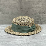 Load image into Gallery viewer, French vacation straw hat women's salty straw woven concave top top hat summer sun protection visor retro versatile casual beach hat