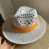 Load image into Gallery viewer, White straw hat women's summer hand-woven Panama jazz straw hat sunshade sunscreen seaside vacation top hat