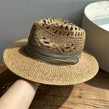 Load image into Gallery viewer, White straw hat women's summer hand-woven Panama jazz straw hat sunshade sunscreen seaside vacation top hat