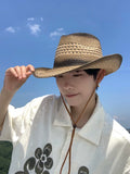 Load image into Gallery viewer, 2026 new holiday straw hat men's summer outdoor beach seaside woven hollow sunshade sunscreen denim hat