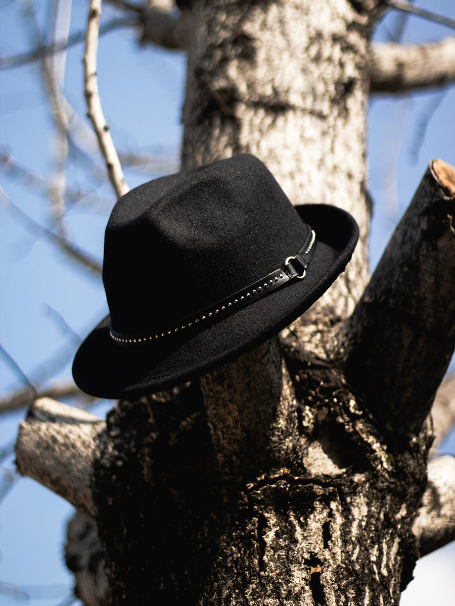 New British style black woolen top hat unisex gold buckle retro versatile flat top jazz hat