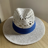 Load image into Gallery viewer, White straw hat women's summer hand-woven Panama jazz straw hat sunshade sunscreen seaside vacation top hat