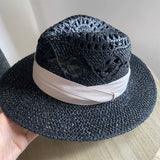 Load image into Gallery viewer, White straw hat women's summer hand-woven Panama jazz straw hat sunshade sunscreen seaside vacation top hat
