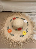 Load image into Gallery viewer, Flower Big Brim Straw Hat Women's Summer Beach Seaside Sun Hat Shade Sun Protection Hat