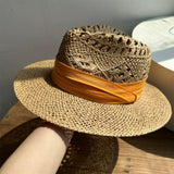 Load image into Gallery viewer, White straw hat women's summer hand-woven Panama jazz straw hat sunshade sunscreen seaside vacation top hat