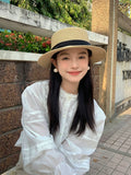 Load image into Gallery viewer, Hepburn French flat-top straw hat children's seaside vacation sunshade sunscreen hat big head circumference