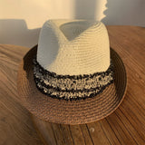 Load image into Gallery viewer, Japanese curled top hat women's summer British retro straw hat fashion beige short-brimmed sun hat sun protection hat women