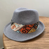 Load image into Gallery viewer, Autumn and winter British retro wool top hat men's and women's printed jazz hat casual French crimped gentleman's hat felt hat tide