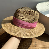 Load image into Gallery viewer, White straw hat women's summer hand-woven Panama jazz straw hat sunshade sunscreen seaside vacation top hat