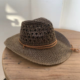 Load image into Gallery viewer, Summer hand-woven western cowboy hat women's visor drawstring windproof fisherman men's outdoor vacation top hat