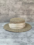 Load image into Gallery viewer, Blogger with the same silk and linen decoration French seaside vacation straw hat women's summer salty straw woven hollow flat top sunshade hat