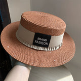 Load image into Gallery viewer, Hat Women's Summer Casual Beach Hat Seaside Shade Sun Protection Straw Hat White Flat Top Small Fresh Wide Rim Top Hat