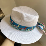 Load image into Gallery viewer, Hat summer white pony vacation beach hat wide edge sun shade top hat panama straw hat cowgirl hat