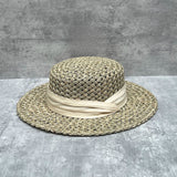 Load image into Gallery viewer, Old money flavor strong summer big eaves natural salty grass woven flat top sun hat French retro straw hat female film artifact