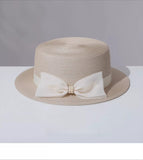Load image into Gallery viewer, Old money wind flat top straw hat women's French bow elegant top hat summer sunshade sunscreen hat seaside vacation hat