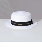 Load image into Gallery viewer, Big head circumference French flat top straw hat women's summer flat edge British retro small brim top hat sunshade sun protection hat vacation men